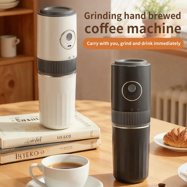 2-in-1 Wireless Portable Coffee Machine – Grind Beans & Hand Brew Anywhere for Camping & Outdoor Adventures