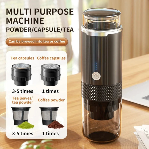 Foombthe 3-in-1 Portable Espresso Maker – Digital Display for Car, Home & Camping blacks